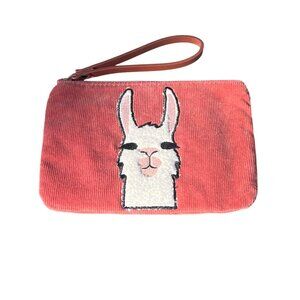 Old Navy Llama Corduroy Wristlet Dusty Rose Zip Closure Inside Slip Pockets NWOT